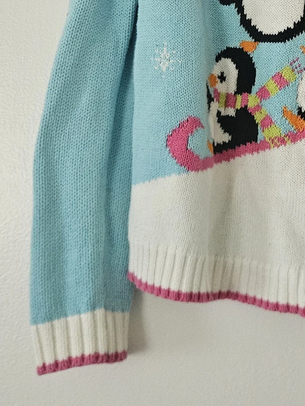 Polly Flinders Girls Sweater L 6X Penguin Winter Snow Sledding Christmas Knit